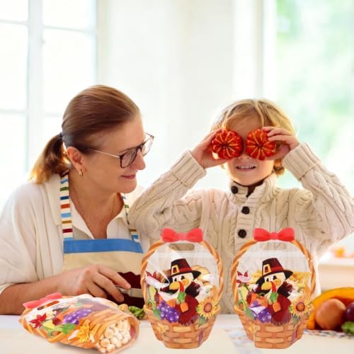 CCINEE 50 Packs Thanksgiving Ziplock Gifts Bags Bulk, 3D Fall Plastic Treat Bags with Handle Sealable Turkey Goodie Favor Bag for Holiday Autumn Harvest Party Gift Wrapping