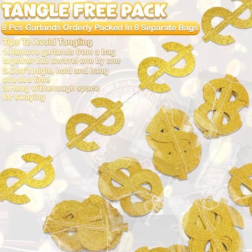 Xinnun 8 Pcs Money Party Decorations Gold Dollar Sign Hanging Banners