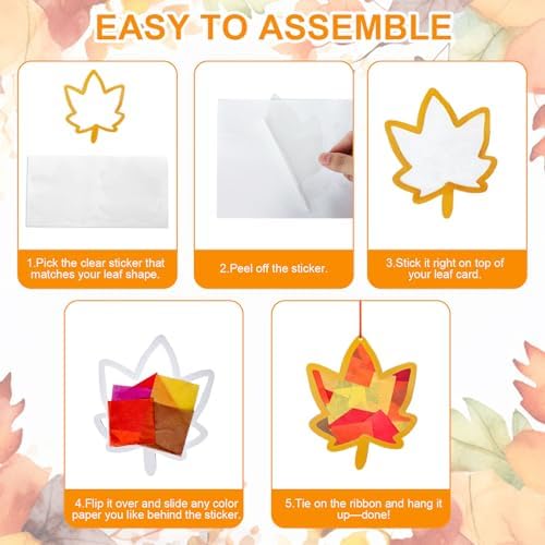 JOINCCI Fall Maple Leaves Craft Kit-36PCS Thanksgiving Crafts with Pre-Cut Stickers,Tissue Papers,Fall Crafts Supplies for Back to School Harvest Thanksgiving Religious Christian Fun Actives