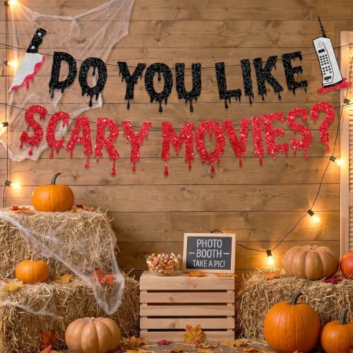 Halloween Decorations, Scary Movie Night Glitter Banner