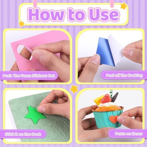 600Pcs Foam Stickers Foam Shape Stickers for Crafts Heart Star,Multicolor