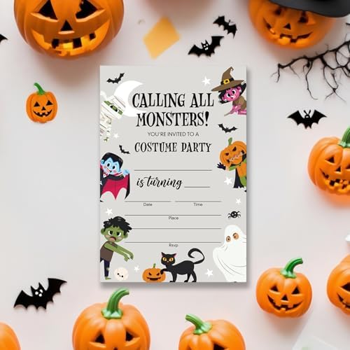 Dumyum 20 Halloween Costume Birthday Invitations, Spooky Halloween