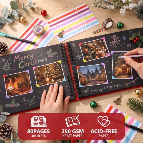 Dunzoom Christmas Scrapbook Kit, 80 Page Card Photo Album with Pen Sticker
