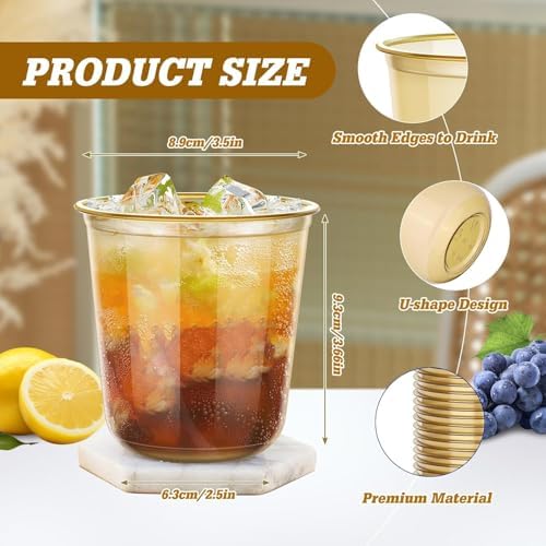 KesaPlan 100Pcs 12oz Gold Plastic Party Cups, Disposable Wine Cocktail Cups
