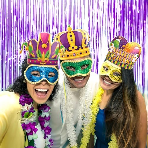 Qpout 24pcs Mardi Gras Crown Headband Carnival Party Paper Hat Headpiece Photo Booth Props Kits Mardi Gras Crowns for Carnival New Orleans Party Favors Supplies Decoration