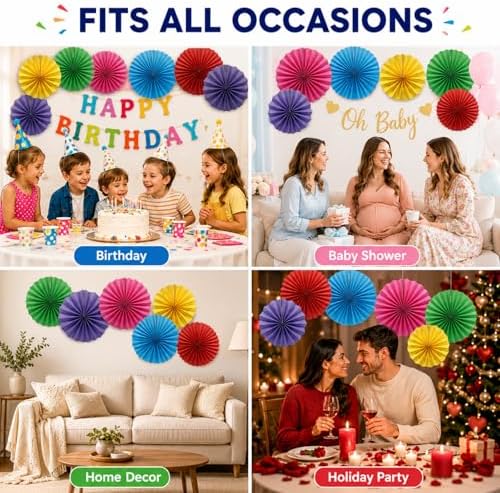 6-Pack Colorful Paper Fans, Hanging Party Decorations