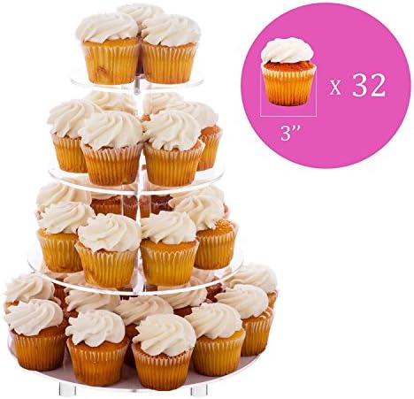 Jusalpha Large 4 Tier Acrylic Cupcake Stand,Round Cake Stand for Party