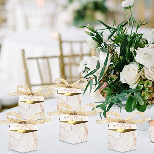 50 Pcs Wedding Favor Boxes, 3.15x1.6x2 In Wedding Gift Box for Candy, Gold