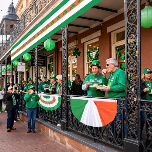 EBaokuup 5 Pcs St. Patrick's Day Flag Bunting Set, St Patricks Day Large Long Hanging Banner with Fan Flags, Irish Shamrock Bunting Flag for Garden Patio Parade Party Decor
