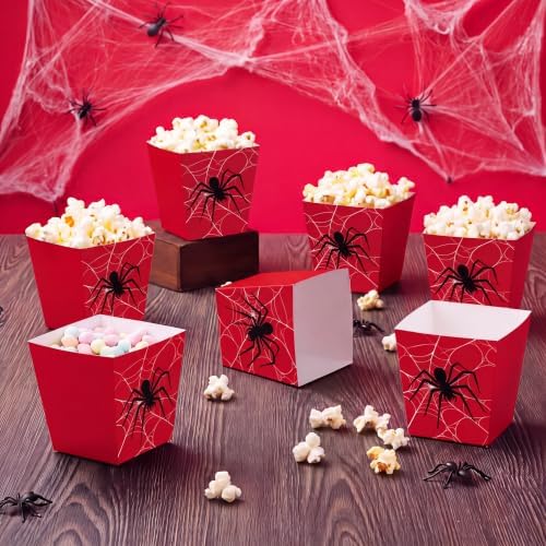 Pajean 24 Sets Spider Popcorn Boxes with Cellophane Bags and Ribbon
