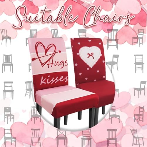 Valentine Chair Covers Set of 6 Valentines Heart Chair Back Covers Valentines Dining Chair Covers for Party Kitchen Valentines Day Decorations