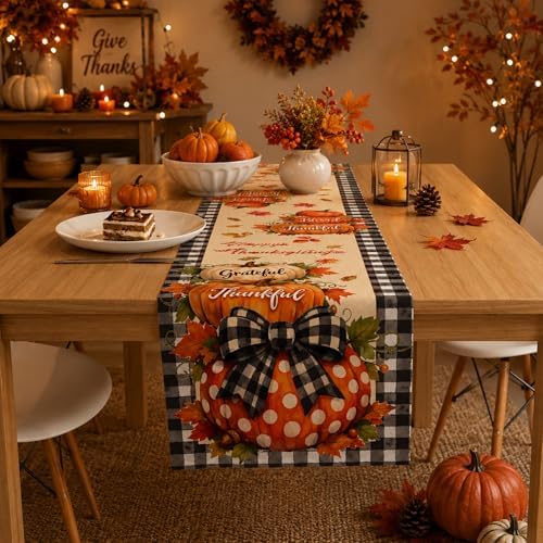 Thanksgiving Decorations - Happy Thanksgiving Table Runner | Thanks Giving Table Decor | Friendsgiving Party Decorations Centerpieces Party Favors Supplies for Home Kitchen Room Office