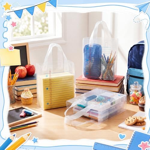 Pajean 12 Pcs End of Year Gift Bags Composition Notebook Plastic Bags with Handles, 5.9x8.7x3.1 Inch Teacher Appreciation PE Treat Bag, Back to School Goodie Pouch for Graduation Teacher Retirement