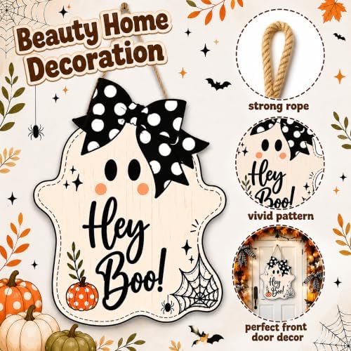 Halloween Party Decorations - Hey Boo Wooden Ghost Sign for Front Door