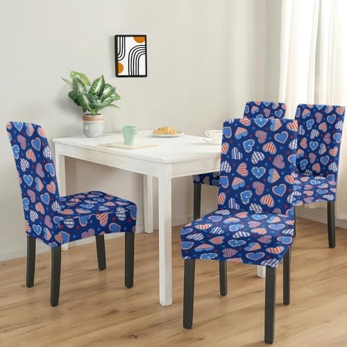 4 Pcs 4th of July American Flag Patriots Stars Dining Chair Covers, Memorial Day Veterans day Independence day Stretch Removable Washable Seat Slipcovers, Labor Day Kitchen Dining Room Hotel Decor