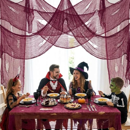 197"x71" Dark Red Creepy Cloth, Fine Mesh Halloween Cheesecloth Backdrop