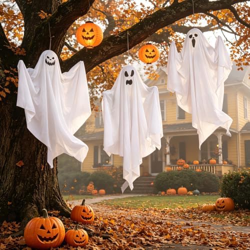 12 Pack Halloween Hanging Ghosts, 27.6 Inch Flying Ghost Decorations