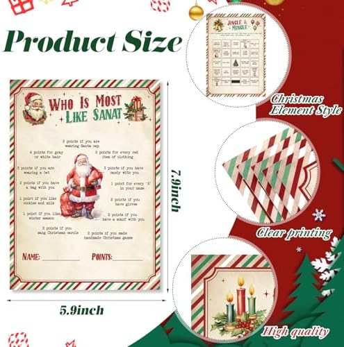 Fullhawl 102 Pcs Christmas Trivia Games for Large Group Festival Question Answer Guessing Word Scramble Cards Activity for Xmas Indoor Game Holiday Party Activity Family Friends(Kraft,Candy Canes)