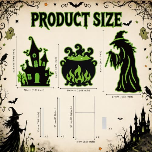 Halloween Decorations Outdoor, Witch Yard Signs with Stakes Glow In Dark