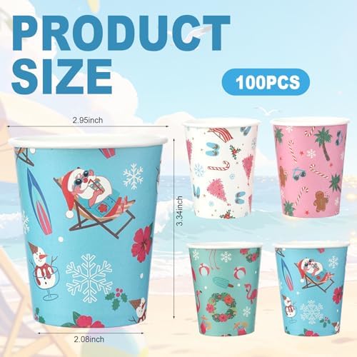 Funtery 100 Pcs Christmas Paper Cups Christmas Disposable Coffee Cups