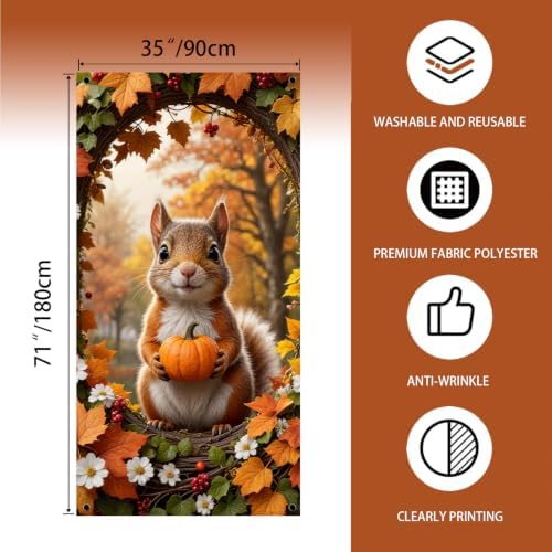 Fall Door Cover,Maple Leaf Squirrel Pumpkin Thanksgiving Fall Decor