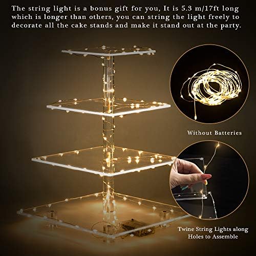 YestBuy Cupcake Stand with Yellow LED Lights, 4 Tier Cupcake Stand for 50 Cupcakes, Acrylic Cupcake Tower Stand, Clear Tiered Cupcake Holder for Birthday Candy Bar Décor Weddings, Parties Events