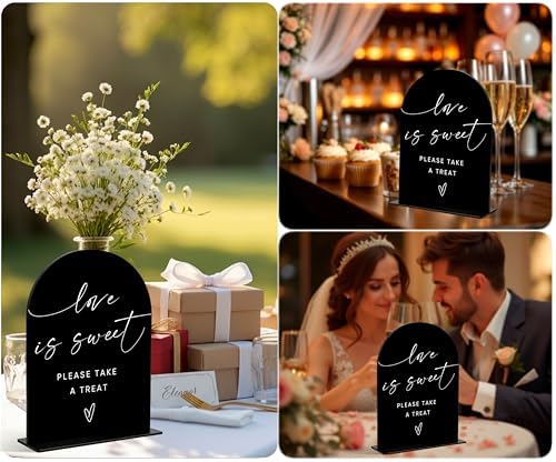 Love Is Sweet Sign for Wedding Decoration, Wedding Signs for Ceremony and Reception, Bridal Shower Decor, Bridal Shower Centerpieces For Tables, Engagement Party Decor, Black Arch Acrylic Sign, 01