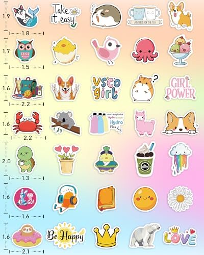 100 Pcs/Pack Water Bottle Stickers for Kids, Cute Vinyl Waterproof Stickers