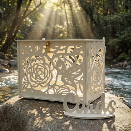Jolik DIY Wedding Card Box, Large Rustic Locking Money Box Holder for Wedding Reception, Gift Card & Envelope Storage, Anniversary & Birthday Party Decoration, Bridal or Baby Showers