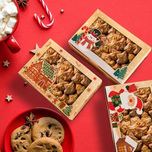 15PCS Christmas Cookie Boxes for Gift Giving, 8.6" x 5.9" x 2.8" Xmas Holiday Treat Cookie Tin with Window for Party Favor Pastries, Cupcake, Brownies, Donut Gift-Giving