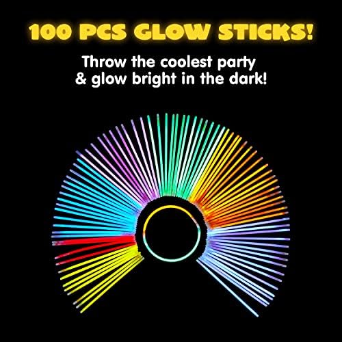 JOYIN 144 Pcs 8" Glow sticks Bulk Party Favors Pack, Neon Glow in the Dark Party Supplies, Light Up Necklaces and Bracelets with Connectors for Halloween, Football, Birthday Decorations