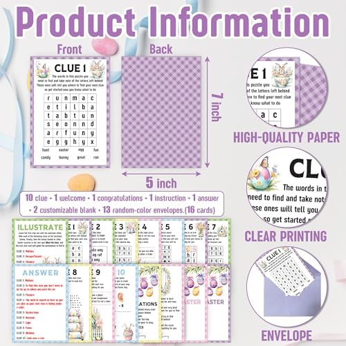 Easter Scavenger Hunt Games, Easter Treasure Hunt Clues Game Cards, Family Party Games for Kids and Adults, Holiday Party Game for Activities Decorations Supplies, 5x7 Inch (Outdoor)-A01