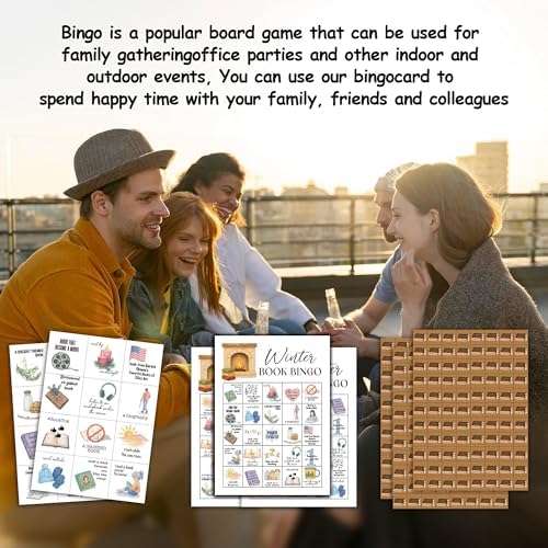 Winter Book Party Bingo Game Cards, Bookish Bingo Set for Adults Large Group, Book Club Reading Group Activities, Xmas Activities Icebreaker Games, for Family Friends, 04