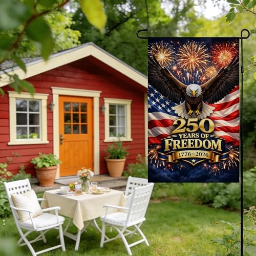 4th of July Decorations - 250th Anniversary Garden Flag | 250 Years of Freedom 1776-2026 Merchandise Double Sided Patriotic Banner, Fourth of July Decor for Garden Yard Porch Patio Lawn Outdoor Outside Accessories