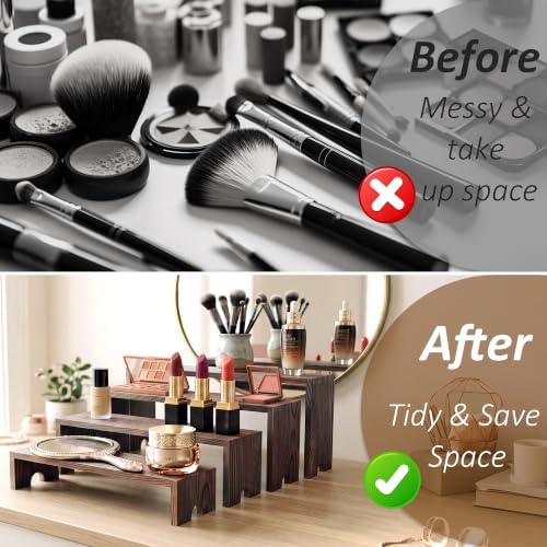 2 Set Wooden Cupcake Stand for Decor, 4 Tiered Display Risers
