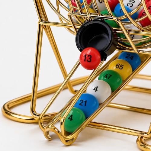 Deluxe Bingo Set with 6-Inch Durable Gold Steel Cage, Magnetic Bingo Wand, 80 Metal-Rimmed Bingo Chips, 75 Calling Balls, 18 Large Cards & Master Board – Premium Bingo Set for Family Nights, Parties