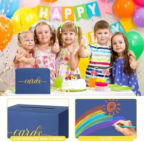 Navy Blue and Gold Foil Card Box for Party, 1 Pack