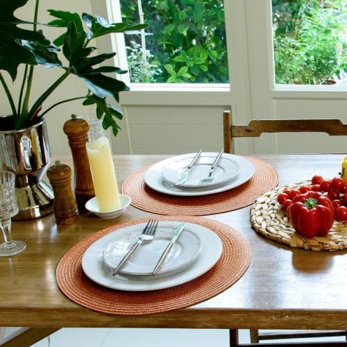 FunWheat Round Braided Placemats Set of 12 Place Mats for Dining Table Woven Washable Non-Slip Table Mats 15 Inch(Pumpkin Orange,12pcs)