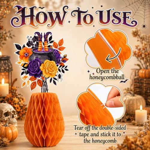 AmazingSpark 9 Pcs Halloween Paper Honeycomb Centerpieces Ghost Table Decor