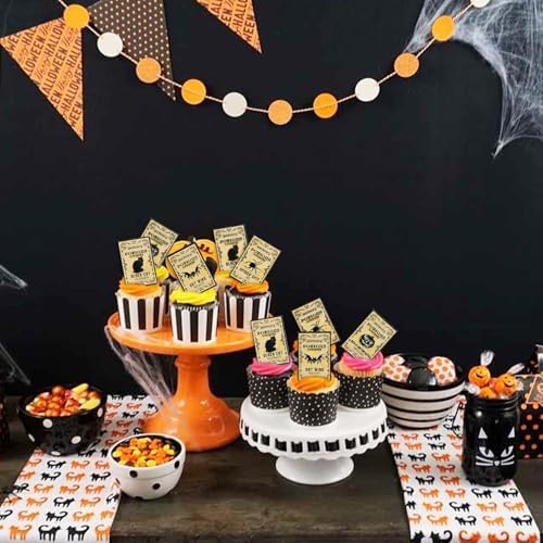 Ercadio 50Pcs Edible Halloween Cupcake Toppers Edible Happy Halloween Cake Picks Retro Horror Spider Bat Black Cat Cupcake Decors for Baby Shower Party Cake Decor