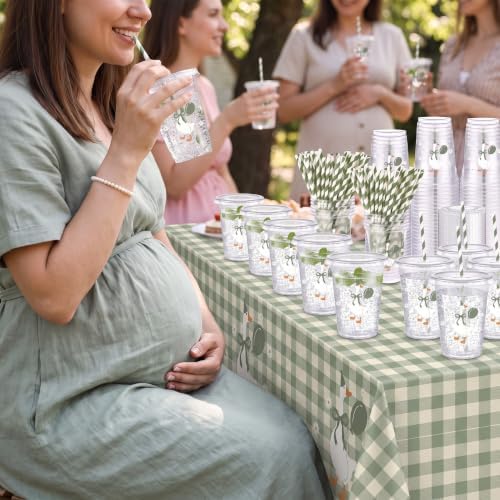 Jingmore 50 Set Silly Goose Sage Green 12 oz Plastic Cup with Lid and Straw