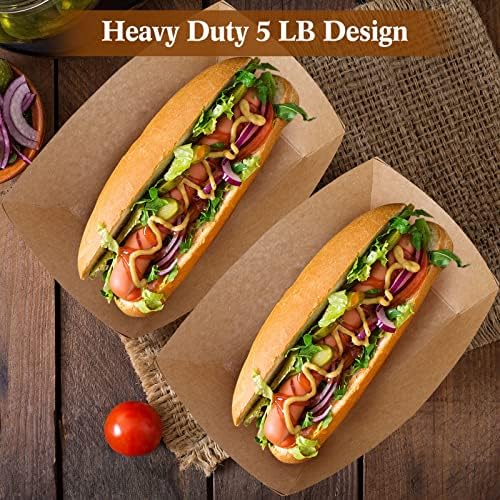 100 Pcs 5 lb Kraft Paper Food Trays Boats Bulk, Natural Wood