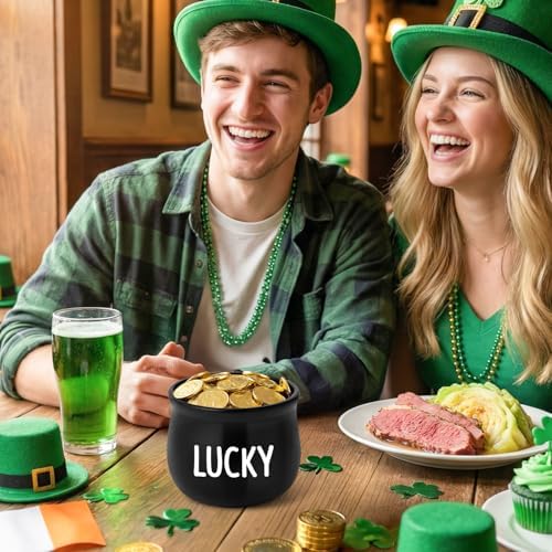 St Patrick’s Day Candy Dish Cauldron - Pot O’ Gold Mini Ceramic Bowl Snack Serving Tiered Tray Decoration (White Lucky)
