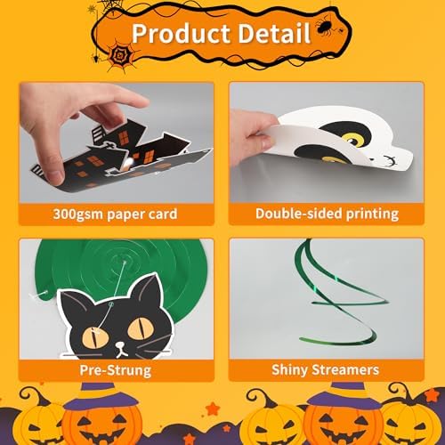 36 PCS Halloween Pre-Strung Hanging Swirl Decor Halloween Ceiling Hanging Swirls Cute Ghost Pumpkin Spider Witch Themed Ceiling Streamer for Office Home Indoor Outdoor Decoration Kids Party Supplies