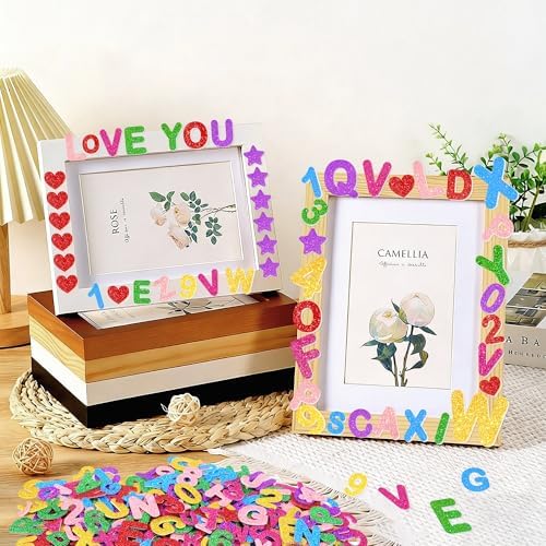 Foam Letter Stickers,540 PCS Glitter Foam Alphabet Number Stickers,7 Colors