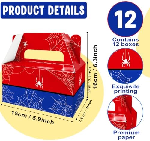 12 Pack Red Blue Spider Web Party Favor Boxes Comic Superhero Treat Bags
