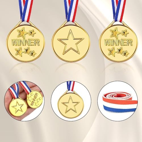 100 Pieces Gold Medals for Kids Medals for Awards Plastic Winner Award Medals for Sports, Competition, Talent Show, Spelling Bee Birthday Party Favors Gifts
