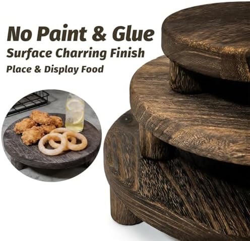 6"/8"/10" 3pcs Unfinished Rustic Wood Stands - Wooden Round Riser - Plant Risers Stand for Decor Display