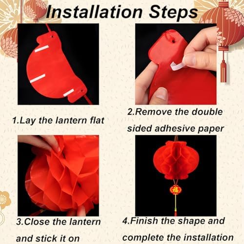 10Pcs Chinese Lanterns - Round Hanging Chinese New Year Lantern Lunar New Year Decorations 2026 - Red Chineses Lanterns for Lunar News Years, Wedding, Celebration, Lantern Festival Festive Decoration