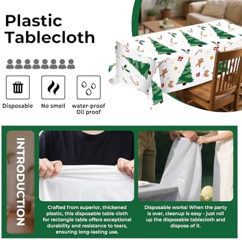 8 Pack Christmas Tree Plastic Tablecloth 54" x 108" Disposable Christmas Table Cloths for 6 to 8 Foot Tables Rectangle Table Cover for Parties (Christmas Tree, Rectangle)